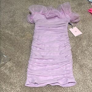 Hello Molly Lavender Ruffle Off-Shoulder Bodycon Dress